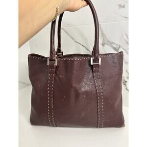 Falor Burgandy Wine Leather Tote Made in Italy Unlined Vintage Fits Laptop